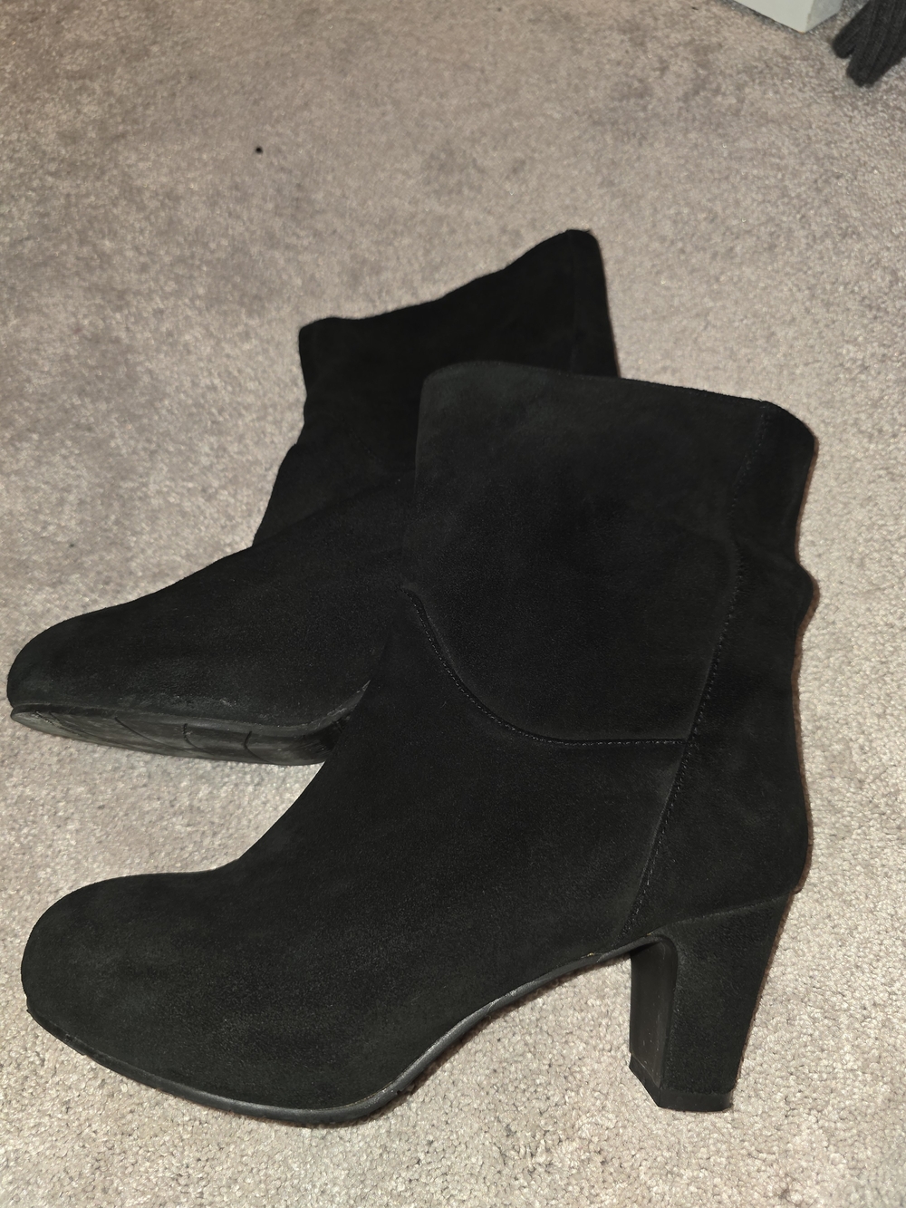 Black Suede Mid-Heel Ankle Booties